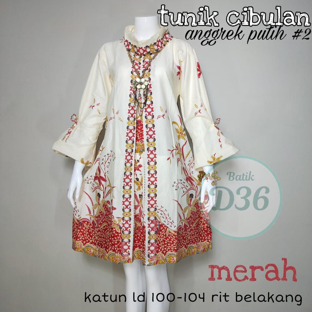 Tunik Cibulan Anggrek Putih #2 Batik Solo Seragam Kantor Muslim Midi Cantik