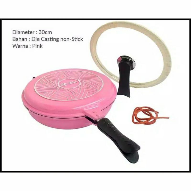 [ NEW HARGA PRELOVED ] EZ WOK DOUBLE SIDED PAN PANCI WAJAN DUA SISI HAPPYCALL PINK PASTEL SOFT MUDA