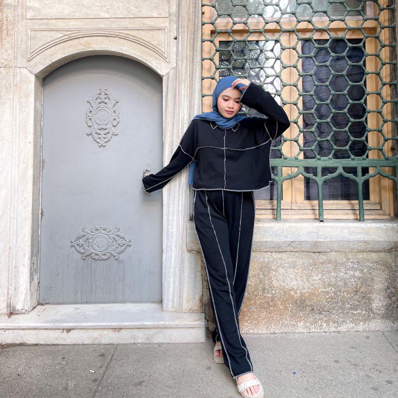 Kayshop - Blouse Lezy top Kerah Rib (COD) atasan wanita blouse casual polos Model baju terbalik