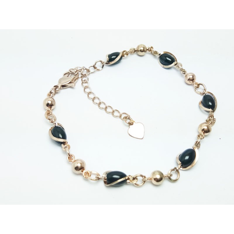 VeE Gelang Wanita Lapis Emas 18K Batu Giok Hitam