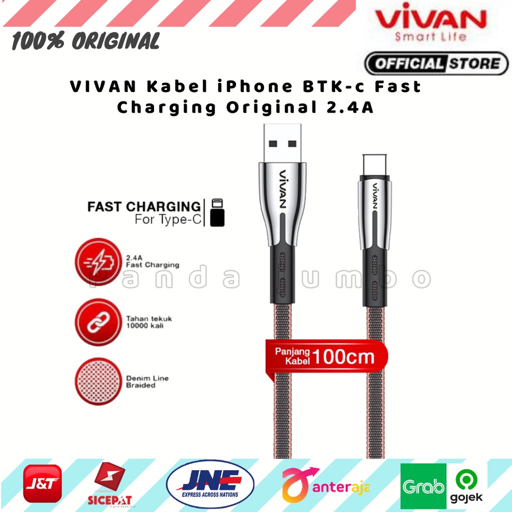 Jual Kabel Data Vivan Btk C Type C A Fast Data Sync M Black Brown Pj Shopee Indonesia