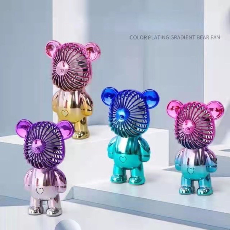 Bright Crown Kipas Angin Gradasi BEAR Viral Mini Portable USB Charge Kipas Angin Genggam Rechargeable Fan 3-Speed 8 Motif Varian