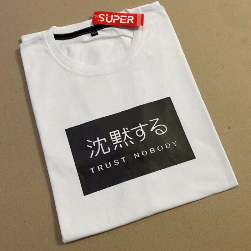 BAJU KAOS T SHIRT ATASAN DISTRO TULISAN JEPANG JAPAN CINA CHINA KANJI SIMPEL SIMPLE KEREN MURAH ORI