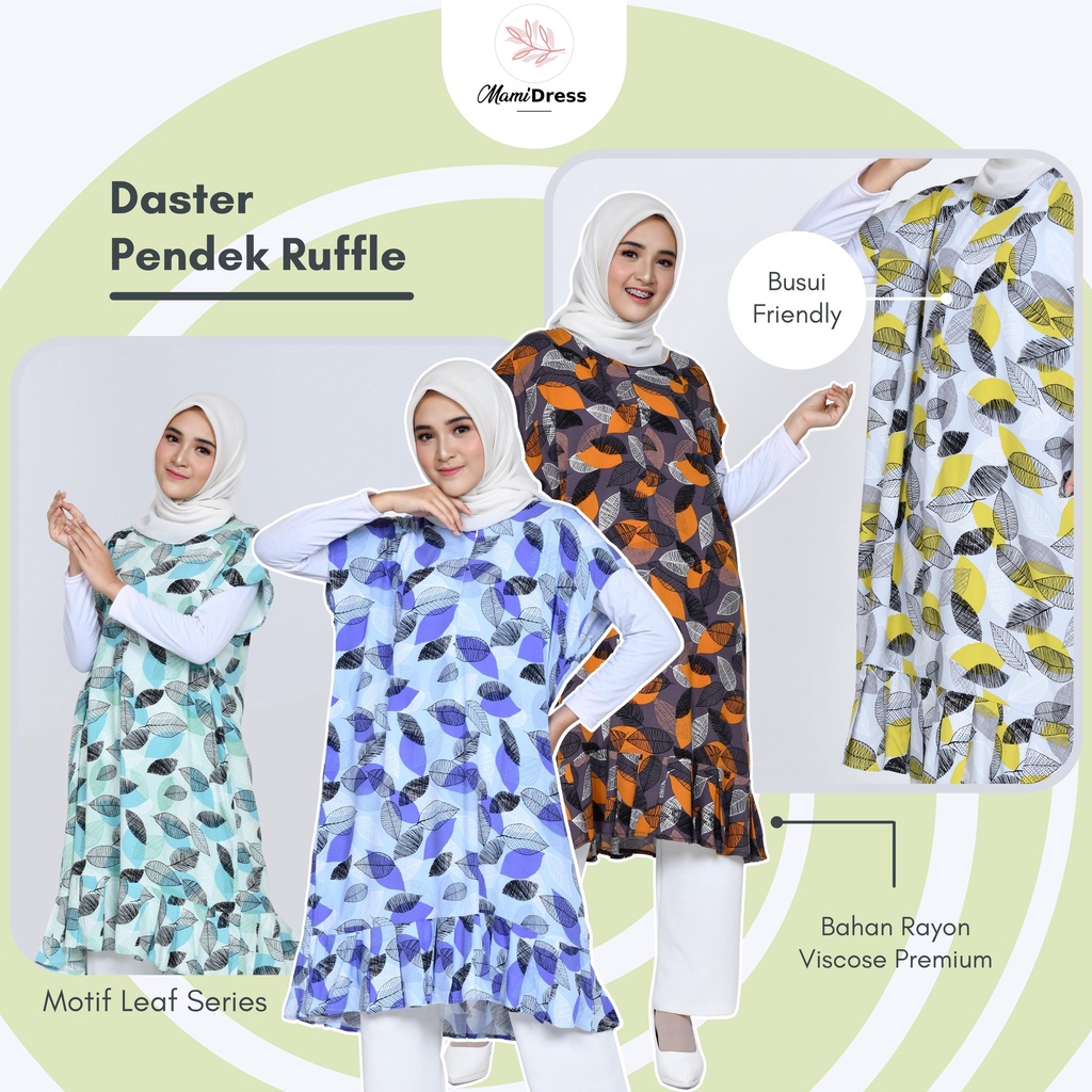 LEAF SERIES - Daster Premium Ruffle Selutut Busui Friendly Ld 120 Pj 100  / Daster Kekinian Mamidress