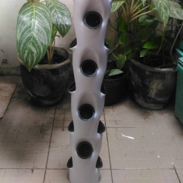 POT TOWER VERTIKAL HIDROPONIK 1 METER 24 LUBANG INCLUDE NETPOT