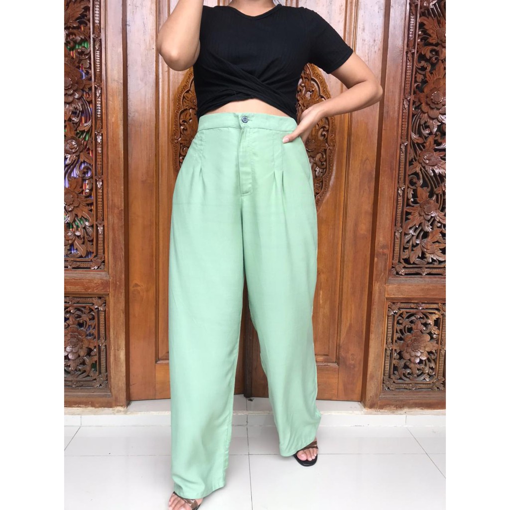 CELANA KULOT HW HIGHWAIST XL KANCING RESLETING+KANTONG RAYON PREMIUM