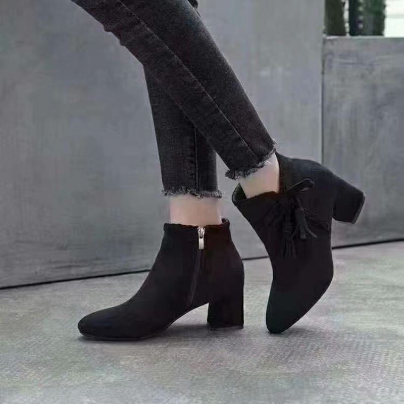 BT48 SEPATU ANKLE BOOTS IMPORT WANITA KOREA ORIGINAL BRITISH INGGRIS VELVET