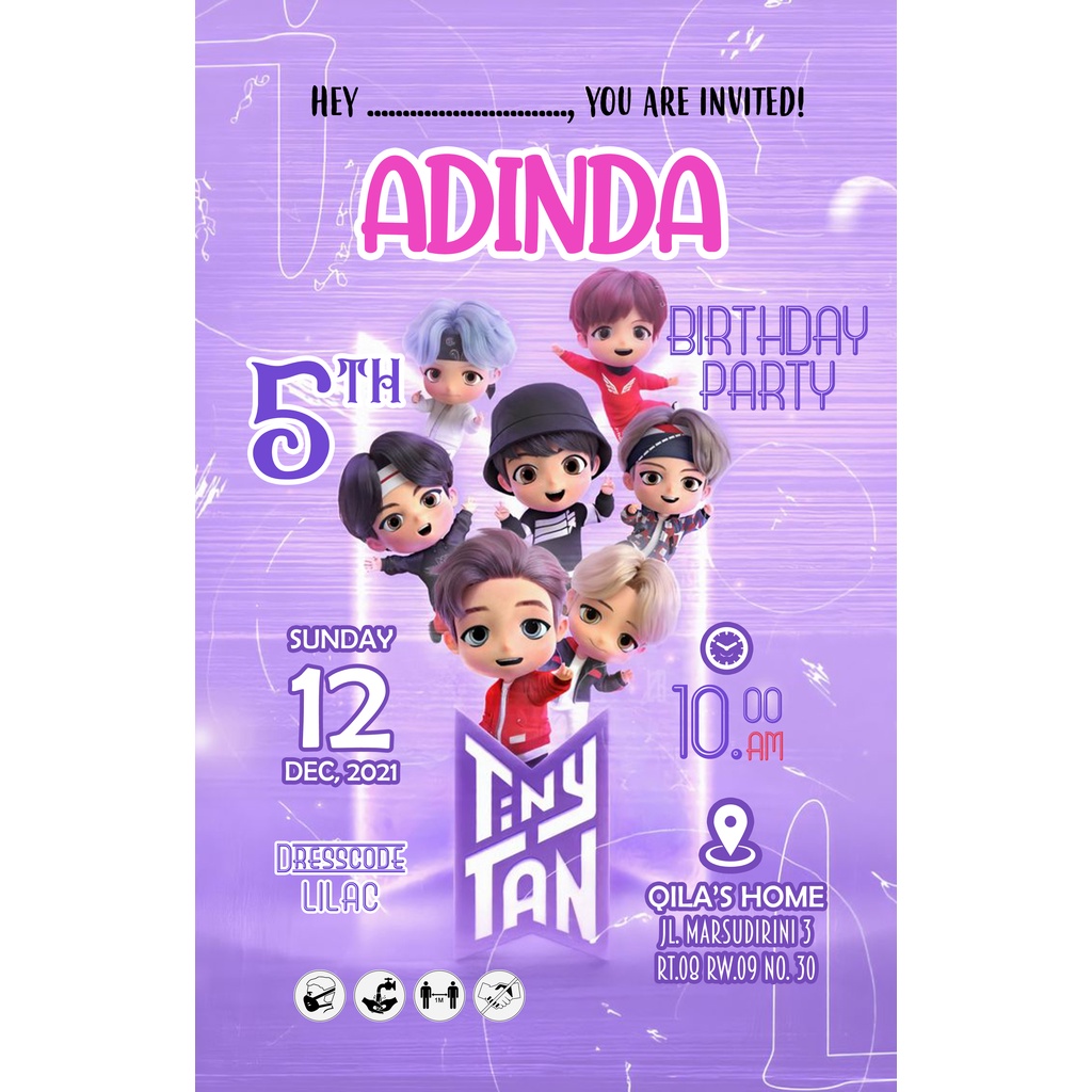 AFY Undangan Kartu Undangan Ulang Tahun Anak Tiny Tan BTS | Undangan BTS | Undangan Tiny Tan