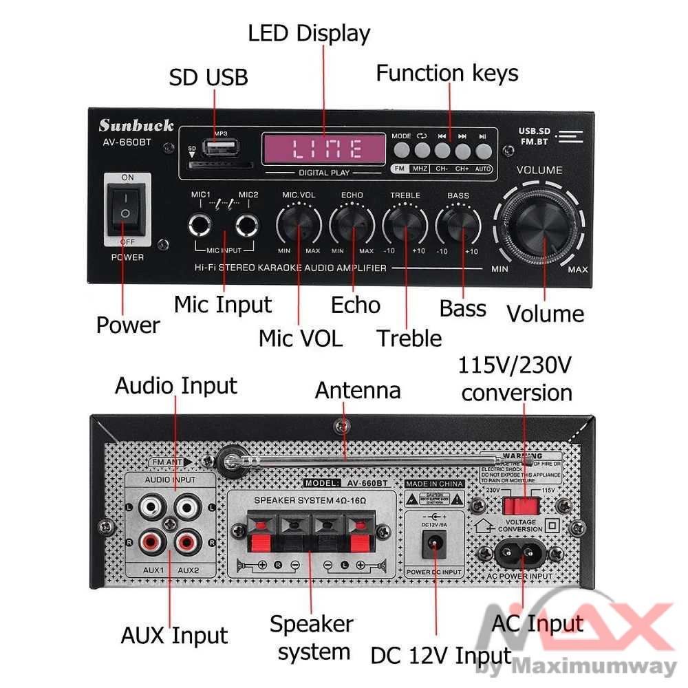 Sunbuck AMPLI 2000W Audio DAC Amplifier Bluetooth 5.0 Remote Home hi-fi Stereo Amplifier Remote Adapter Optical Speaker Blutut Ampli Spiker Bluetoth Receiver Audio Terbaru home teater home Theater teater AMPLI karoke pengeras suara masjid