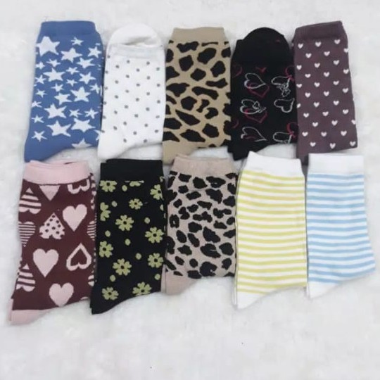 (12 Pasang) Kaos Kaki Ledies Motif