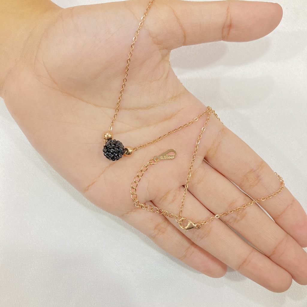 Kalung Titanium Bola Kristal Anti Karat Aksesoris Perhiasan
