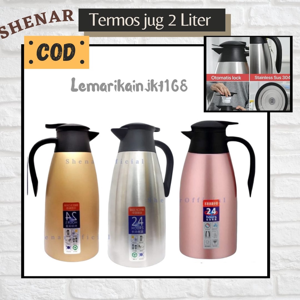 (2KG) european vacuum jug - sus 304 termos air vacuum stainless steel panas dingin teh kopi 2Liter | Teko air bahan stainlees steel |termos awet berkualitas kedap udara termurah| Termos 2Liter