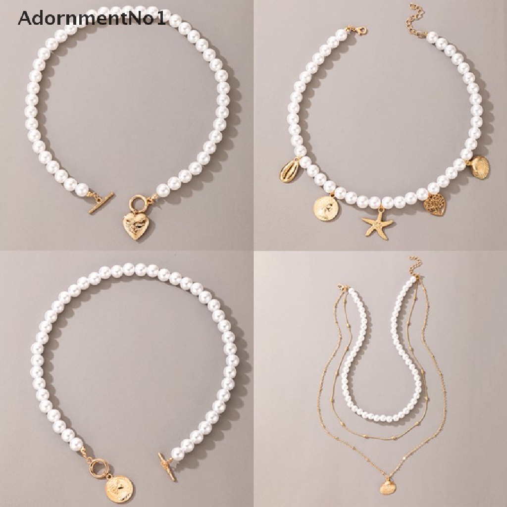 (AdornmentNo1) Kalung Rantai Dengan Liontin Bintang + Hati + Kerang + Mutiara Untuk Wanita / Musim Panas