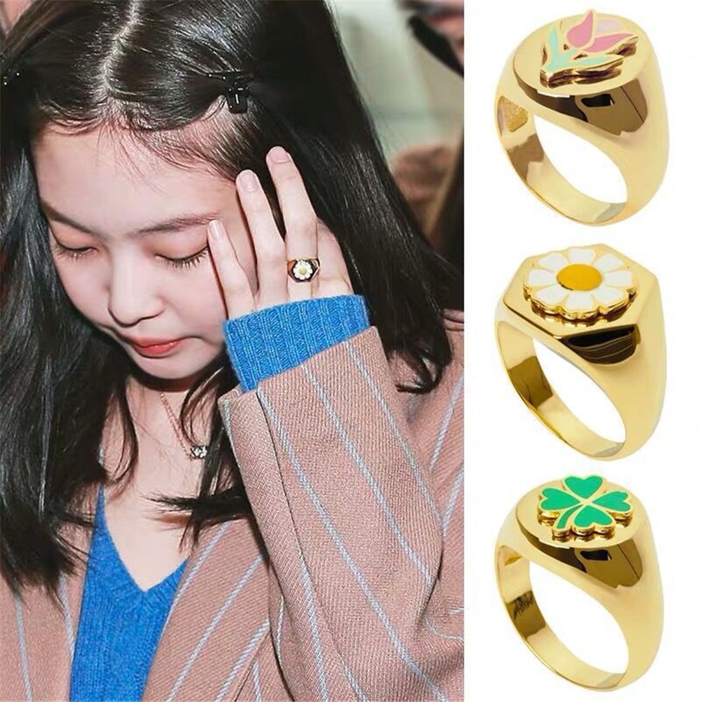 Cincin Desain Bunga Tulip Daisy Gaya Retro Korea Untuk Aksesoris Perhiasan