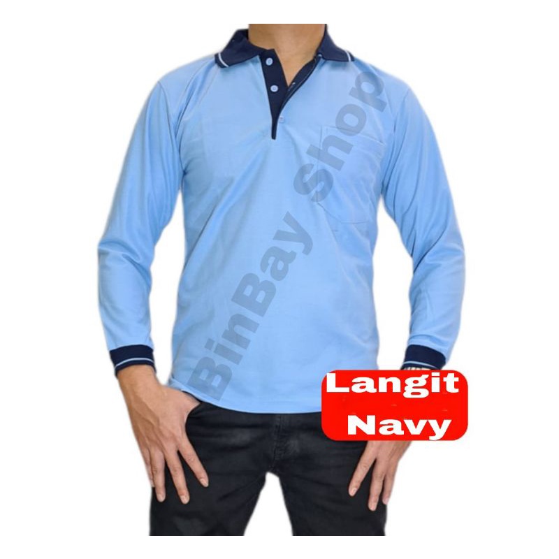 KAOS LACOSTE PE BIRU LANGIT KERAH NAVY