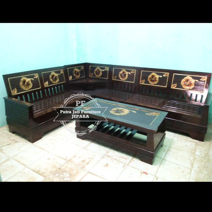 Meja Kursi Untuk Ruang Tamu Sudut Kayu Jati asli Jepara
