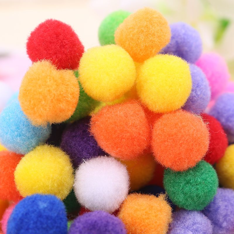 Mary 100Pcs Pompom Kerajinan Berbulu Bulat Lembut Warna Campur Pom Pom 20mm Kerajinan Tangan DIY