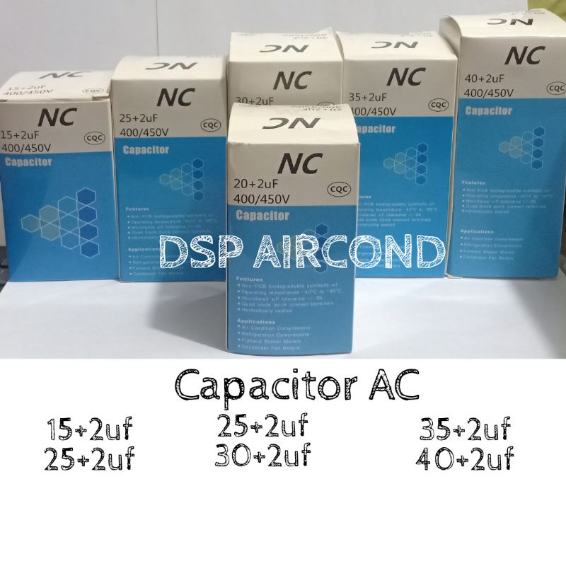 Kapasitor AC NC Double Fan 15+2uf 20+2uf 25+2uf 30+2uf 35+2uf 40+2uf