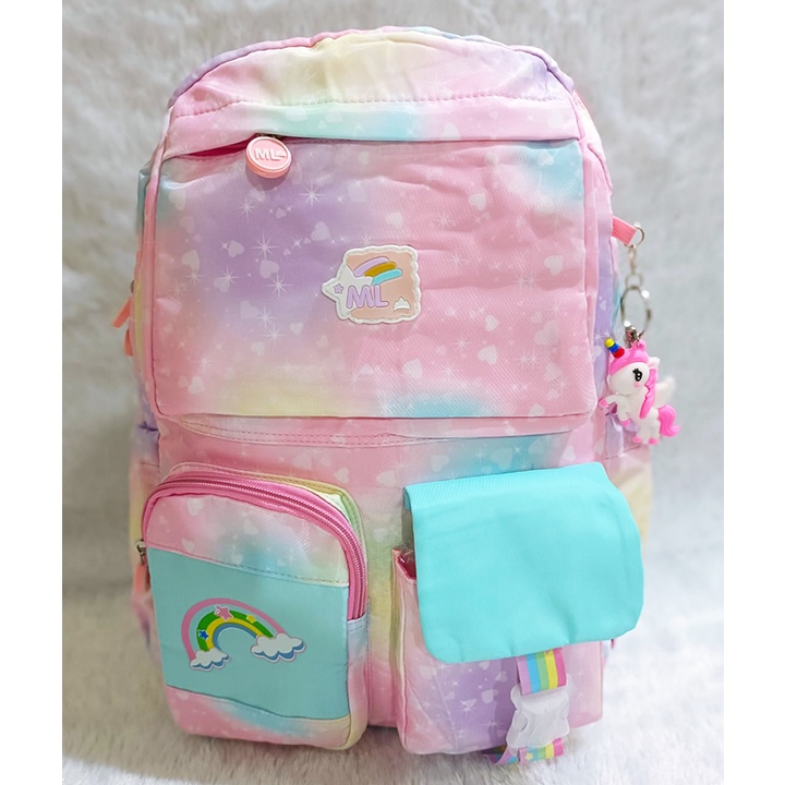 RANSEL / BACKPACK TAS Anak Sekolah SD / SMP / REMAJA MODEL MASA KINI Motif Rainbow PELANG KANTUNG TUTP IMPORT