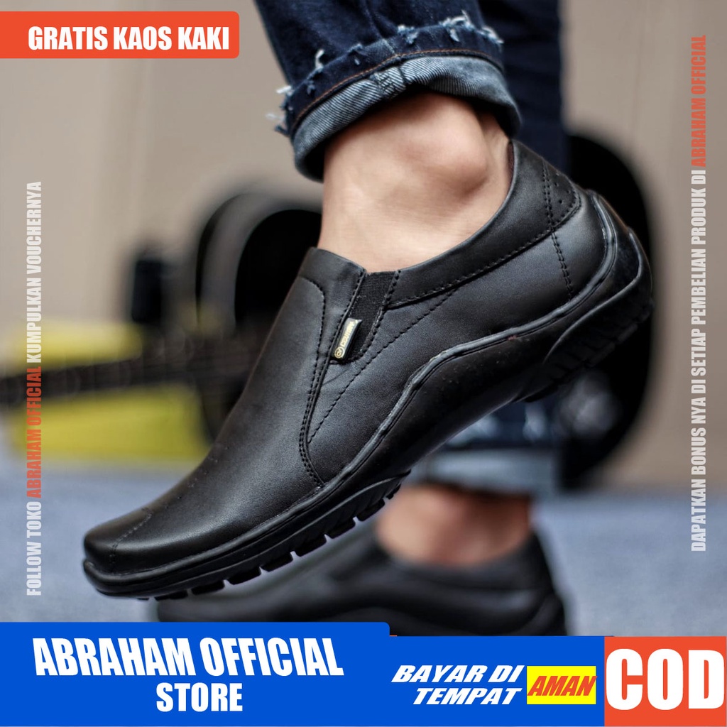 CORALOW  Sepatu Casual Formal Kulit Asli Original Slip On Slop Kasual Kerja Kantor Kondangan Pantofel Keren Anti Slip Pria Cowok