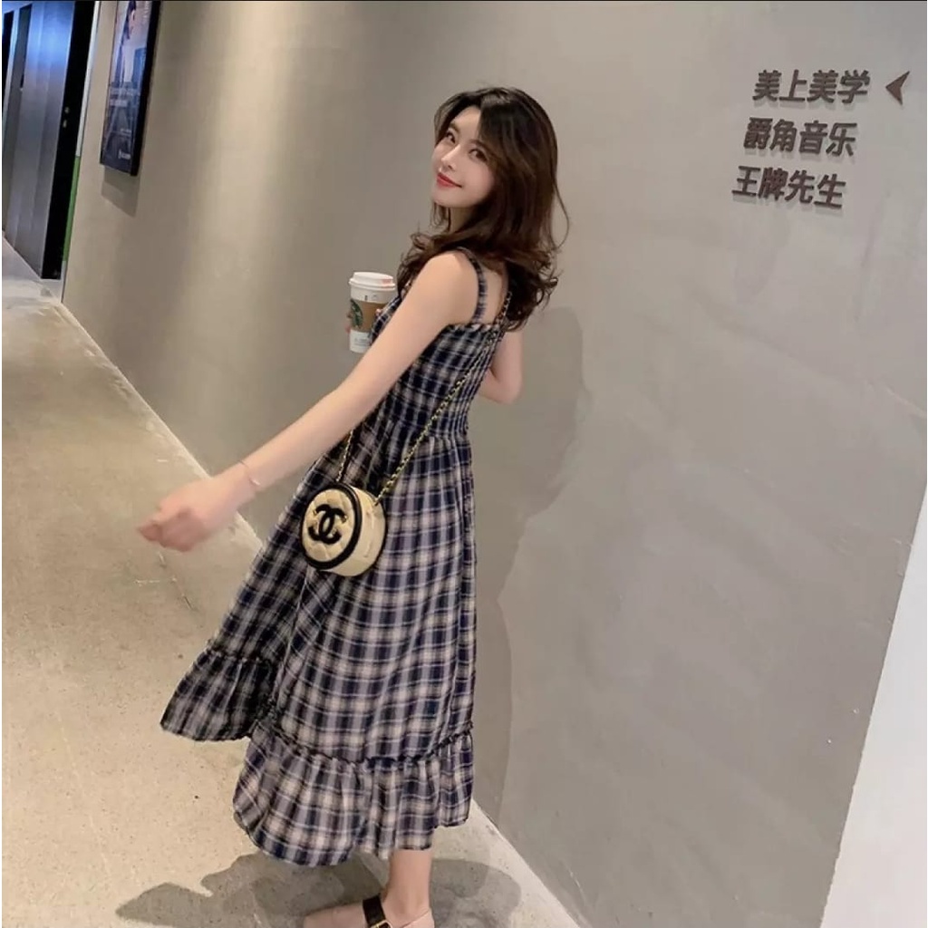 BEFAST - ZEC OOTD Wanita Dress HANJIEN / Happy Dress / Dress Model Korean / Dress Motif Kotak-Kotak / Dress Unik Wanita / Dress Pesta / Dress OOTD Ala Wanita Korean