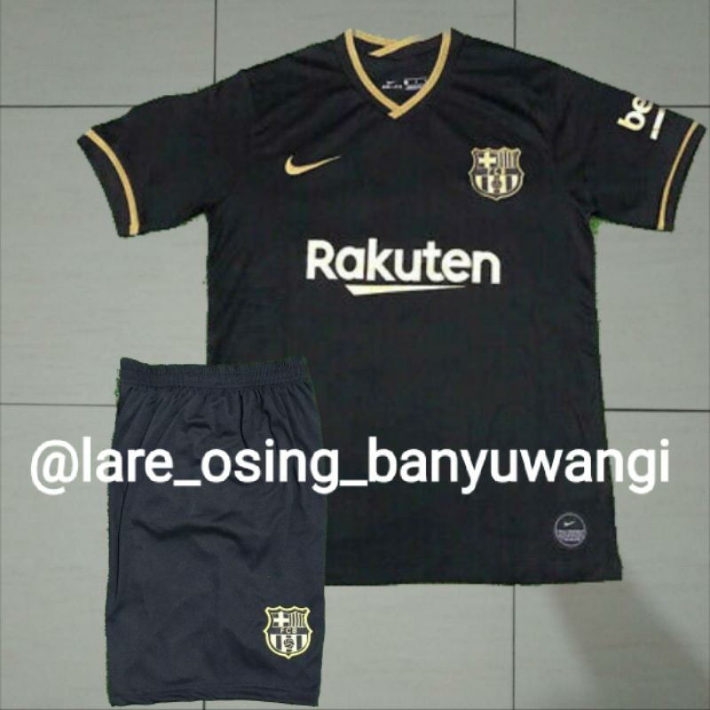 SETELAN DEWASA BARCELONA GRADE ORI AWAY 2020 - 2021 HITAM JERSEY CELANA BARCA