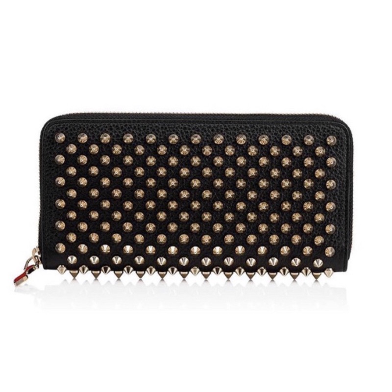 Preloved Christian Louboutin Spikes Panettone Zip Wallet in Black Grained GHW