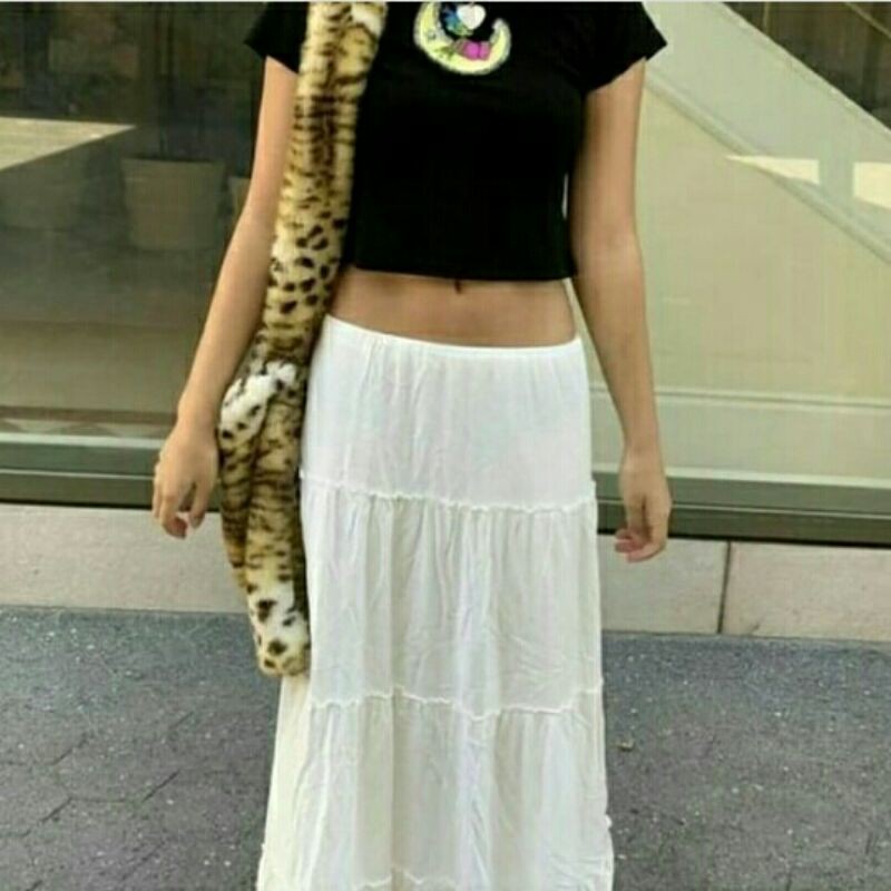 y2k midi skirt indie skirt long white skirt rok rayon