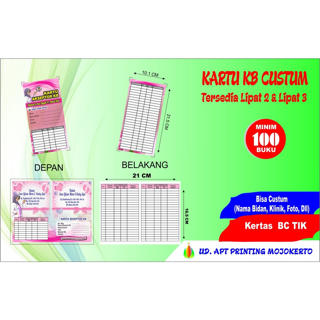 Kartu akseptor lipat 2 &amp; 3 cetak bolak balik