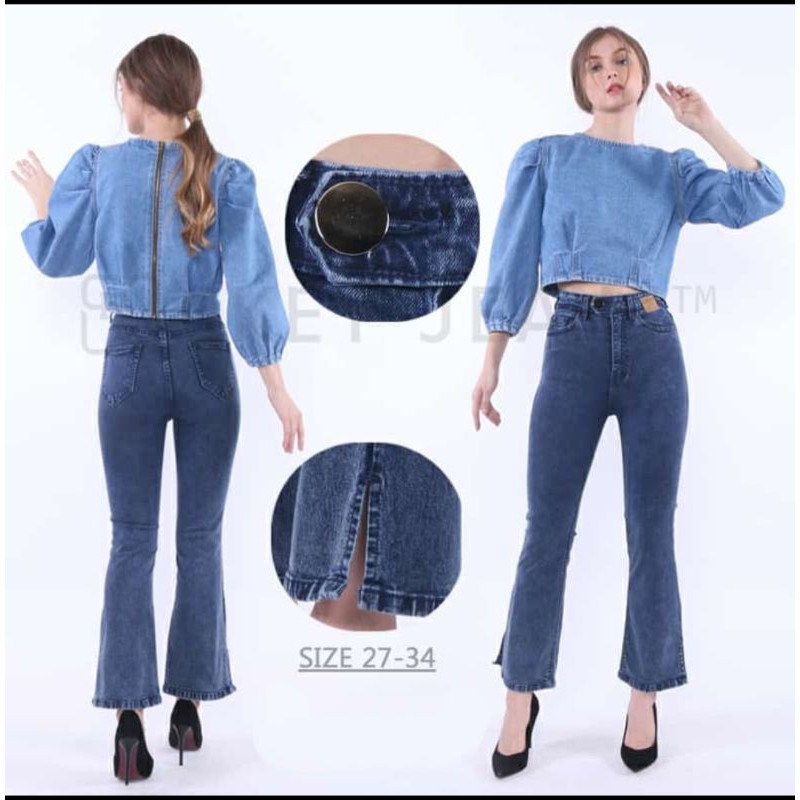 Celana Panjang Jeans Cutbray Dark Snow Blue