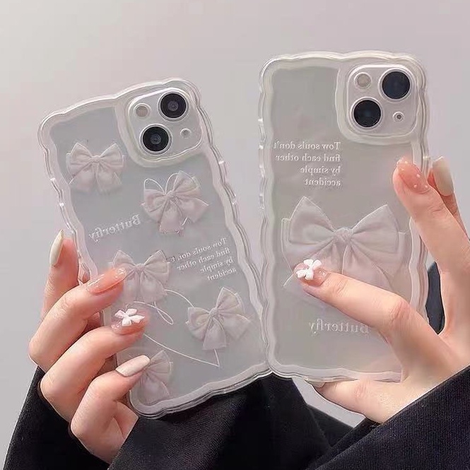 Soft Case Silikon TPU Transparan Aksen Pita Untuk Iphone 13 12 Mini 11 10 Pro XS Max X XR 8 7 6 6S Plus