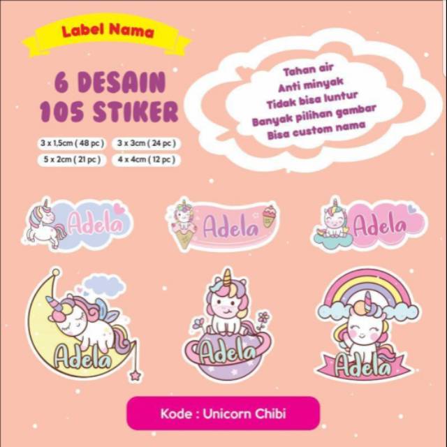 

unicorn sticker little pony sticker anti minyak tahan air - dapat 2 character total 210pcs