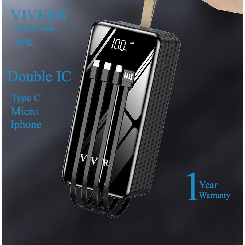 Powerbank VIVERR R9K Kapasitas 50.000 mAh With 4 Kabel charging original 100% garansi 1tahun.