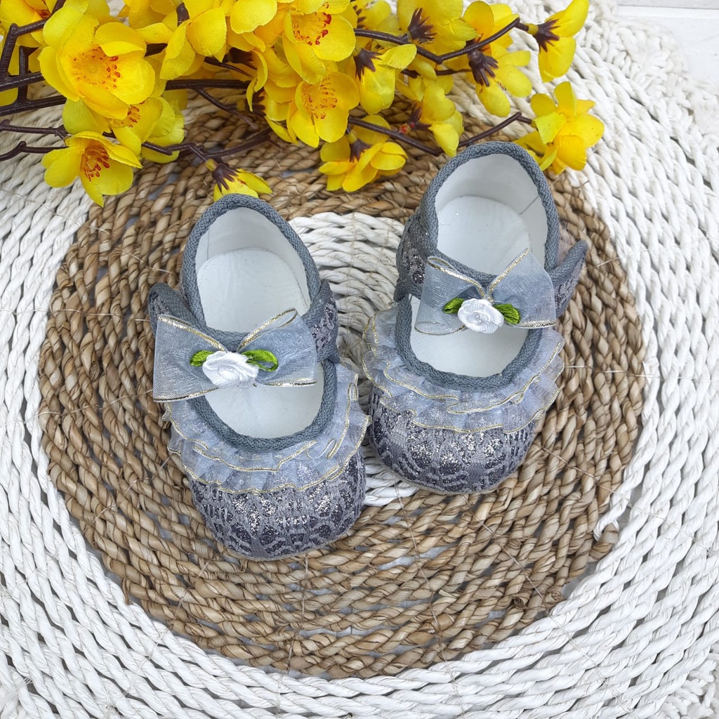 SEPATU BABY PREWALKER BAYI ANAK PEREMPUAN RENDA PITA BROKAT 0--12 BULAN FP19
