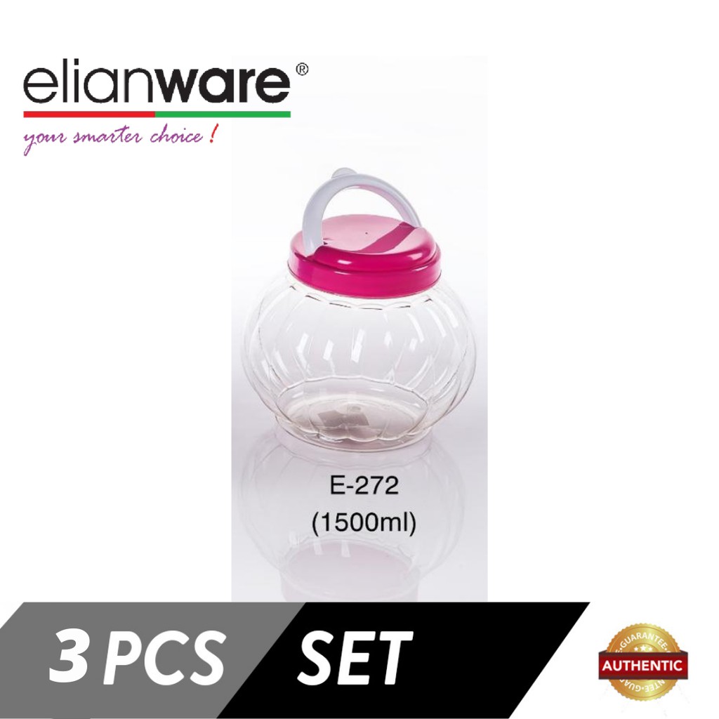 Elianware Fresh Storage Canister 1500mL PET (3pcs/set), BPA FREE, Toples Makanan Multifungsi
