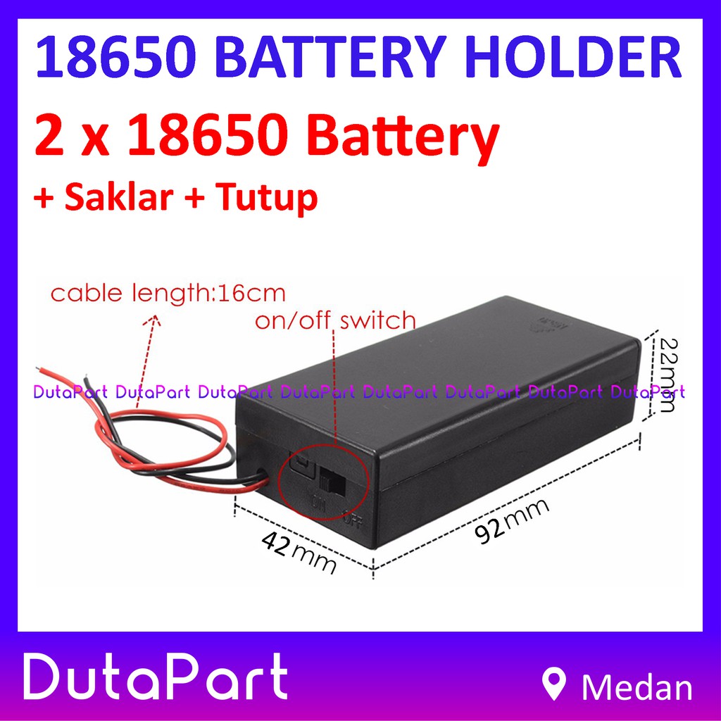 Battery Holder 2 x 18650 Kotak Case Box Baterai Batere + Saklar + Tutup