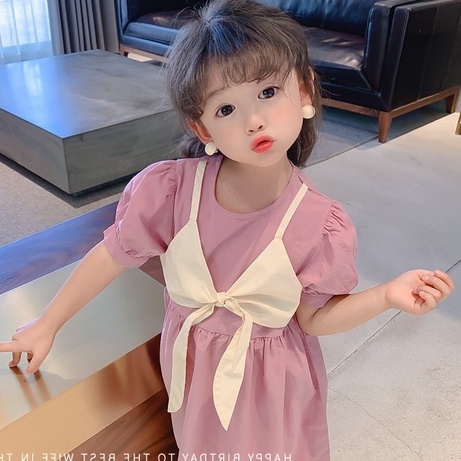 babyfit baju dress cantik dengan vest tali pita cantik import sc-822