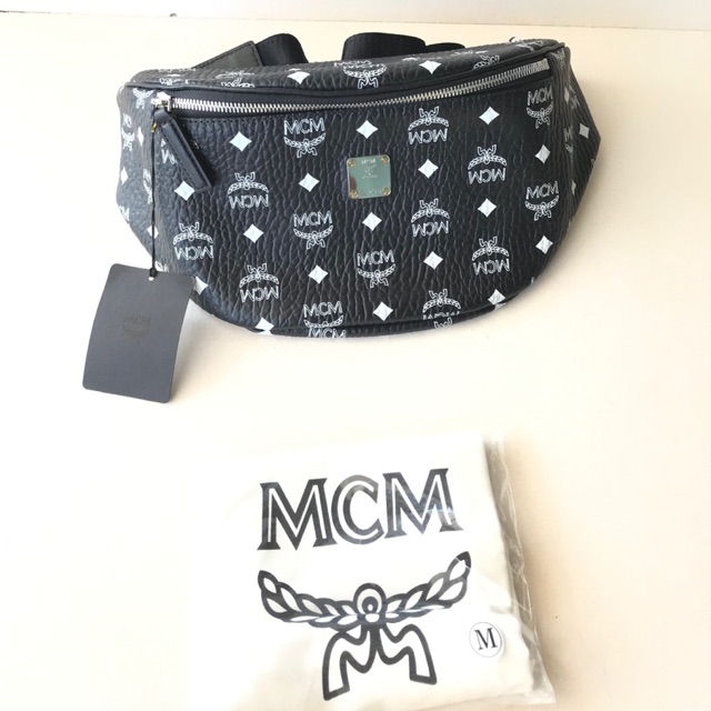 NEW MCM Belt Bag White Logo black (31x19x10cm)