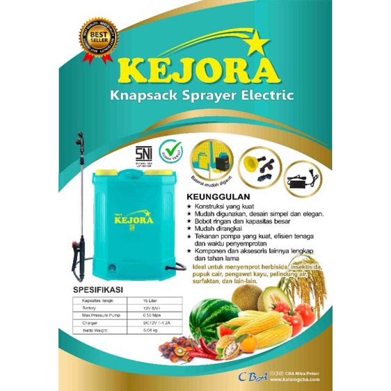 Sprayer Tangki Semprot CBA KEJORA ELEKTRIK 16 L (Alat Semprot Pertanian)