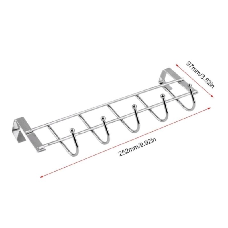GANTUNGAN STAINLESS PINTU LEMARI 5 KAIT HOOK SERBAGUNA DAPUR DLL