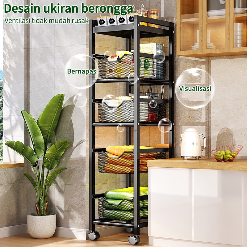 Rak Dapur Troli Dengan Roda Geser Rak Laci Penyimpanan Rak Organizer Untuk Dapur &amp; Rumah