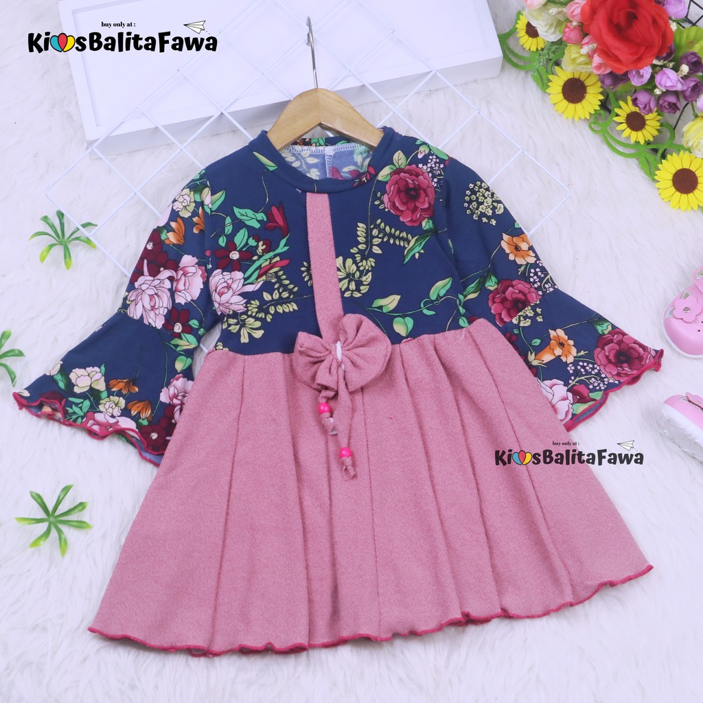 Dress Sissy 1-2 Tahun / Dress Anak Lengan Panjang 3/4 Baju Perempuan Dres Terompet Cutbray Blouse