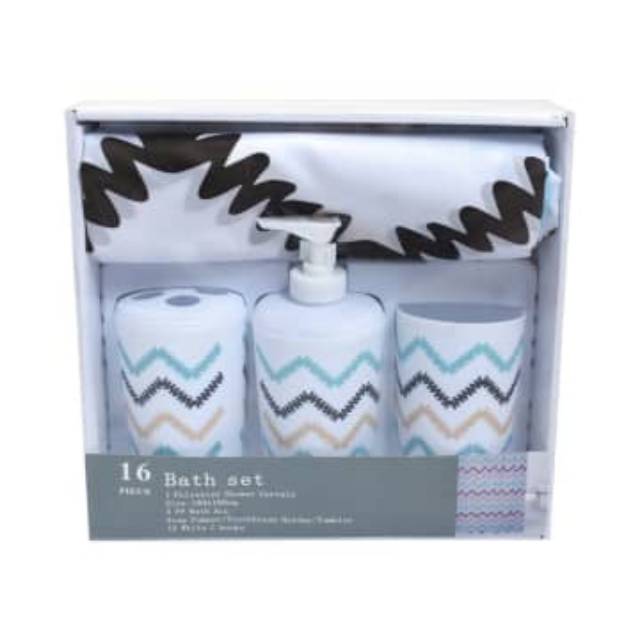 INFORMA Set Perlengkapan Dispenser Sabun Tempat Odol Mug dan Tirai Kamar Mandi