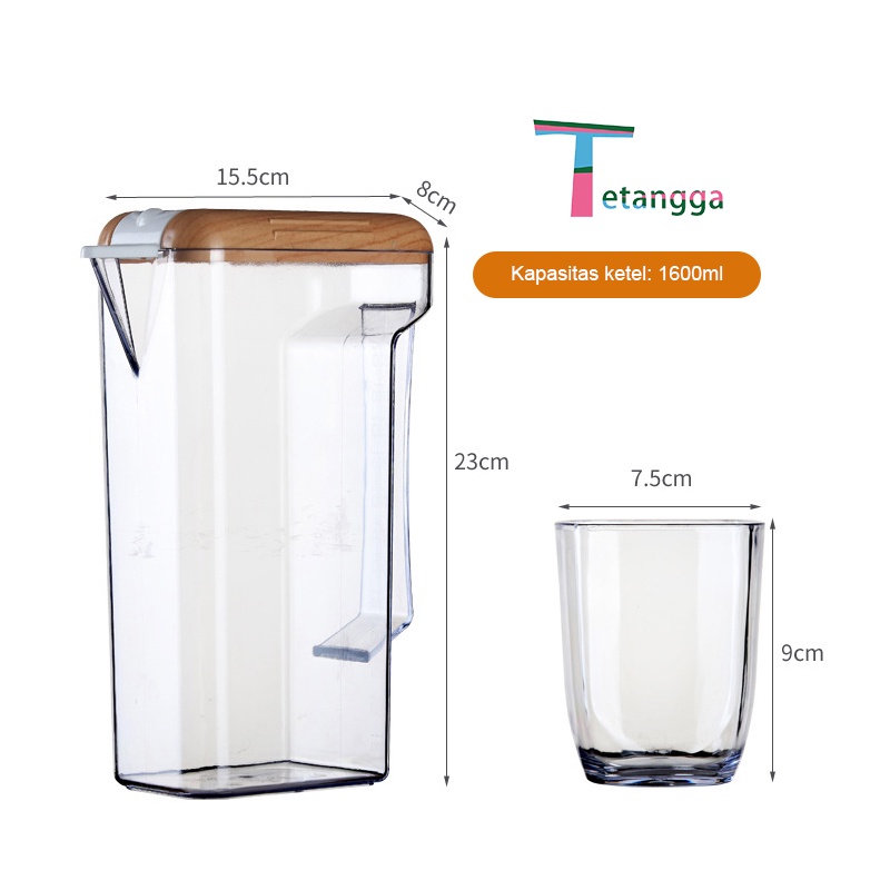 Teko Air Panas Dan Dingin set dengan Cangkir / Teko plastik Air minum Jug 1,5 Liter Besar Plastik VS