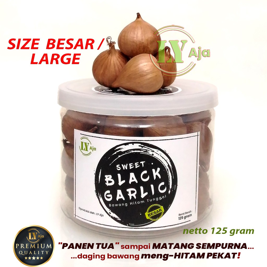 Bawang Hitam Tunggal Lanang 125 Gram Sweet Black Garlic LY Aja Size Kecil Sedang Besar Jumbo Super Premium 125 Gr