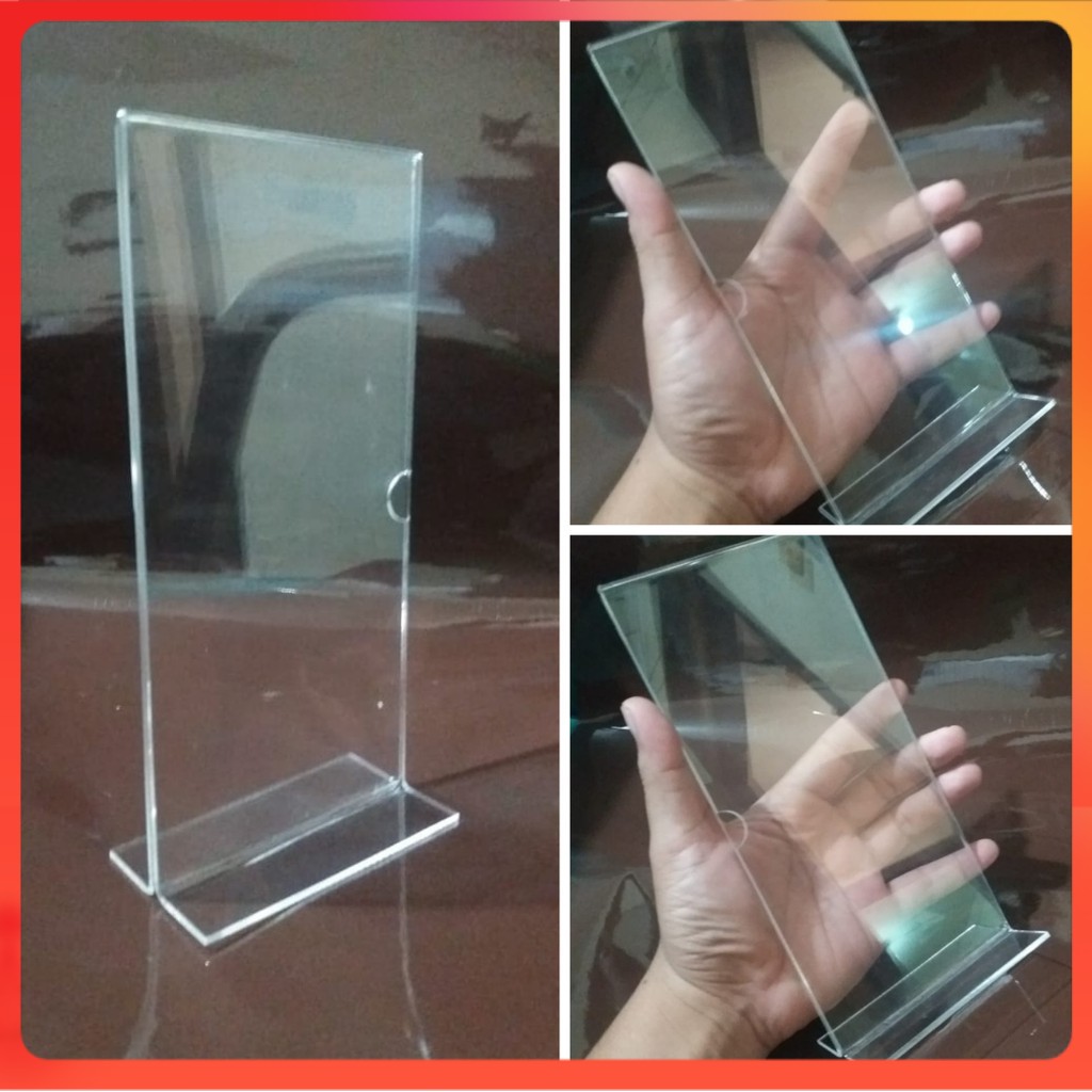 Tent Card Holder Display Stand Menu Meja Akrilik Model T ukuran 1/3 A4 (10 x 21)