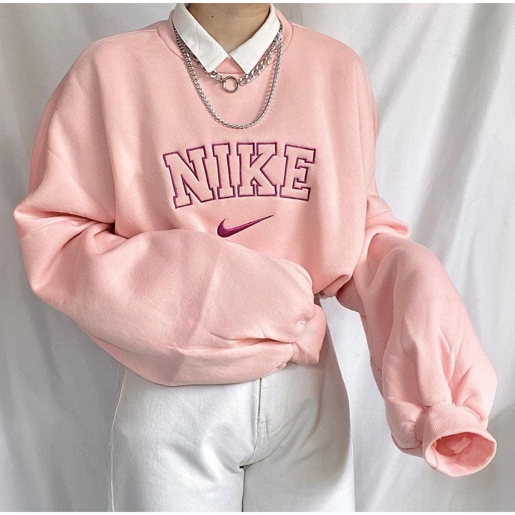 BORDIR NIKe SWEATER CREWNECK BAHAN FLEECE-Dusty Pink