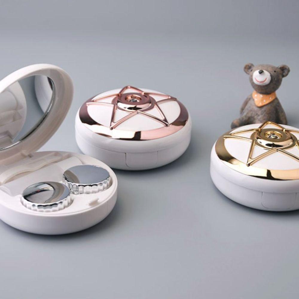 Lensa Agustina Kotak Sambung Ganda Dengan Cermin Berlian Imitasi High Quality Lens Nursing Tool Pentagram Travel Accessaries Contact Lens Holder