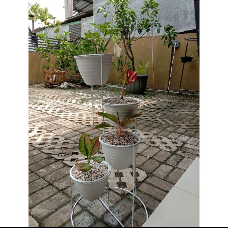 standing pot bunga 4 in 1 tinggi 70cm Diameter 15cm warna putih