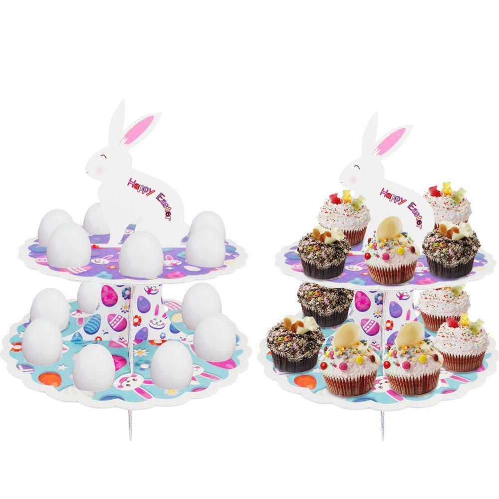 Rak Telur SOLIGHTER Paskah Spring Gift HAPPY EASTER 2-Layers Cupcake Display